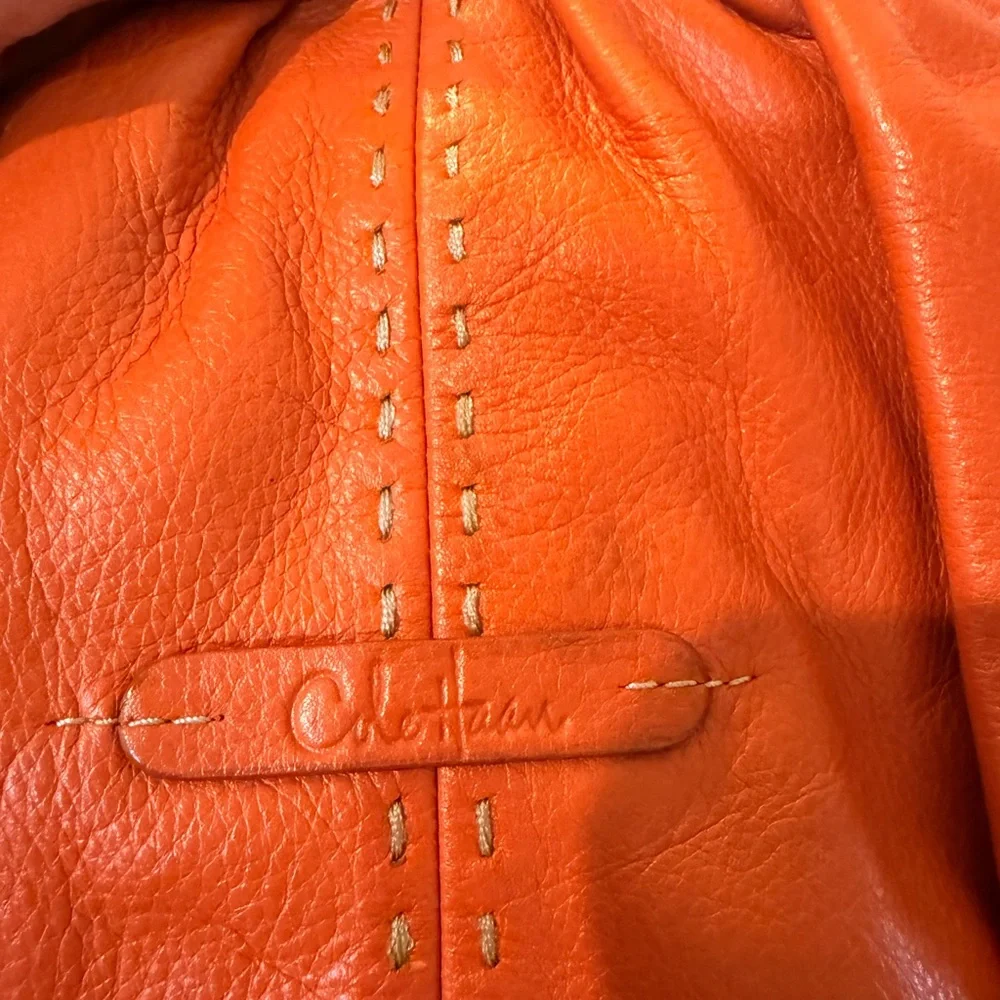 Cole Haan Vibrant Orange Pebbled Leather Hobo Bag